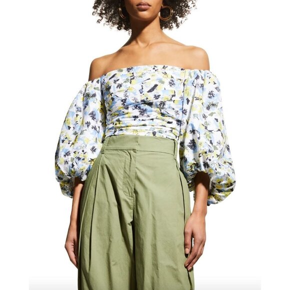 Tanya Taylor Floral Alondra Top White Womens Size 2 - Picture 1 of 14